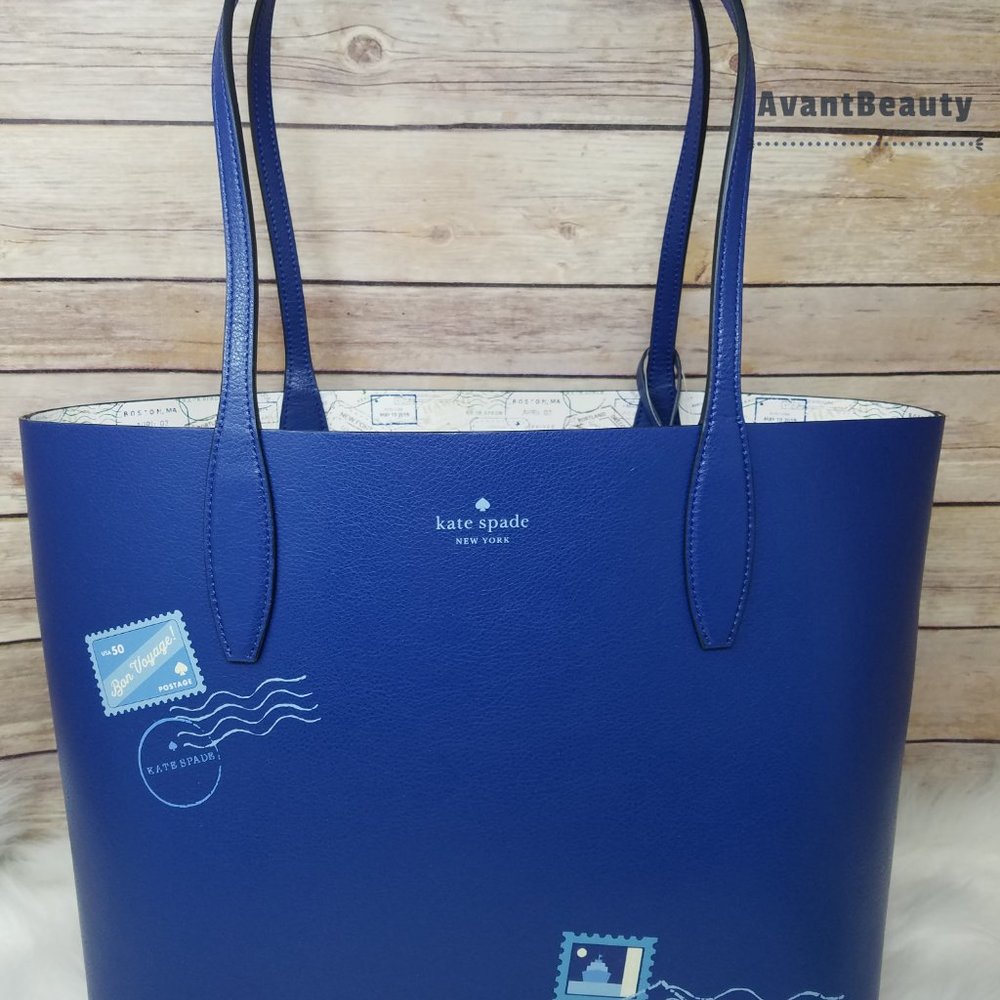 Kate Spade Large Reversible Tote Off The Grid Blue - Picture 2 of 16